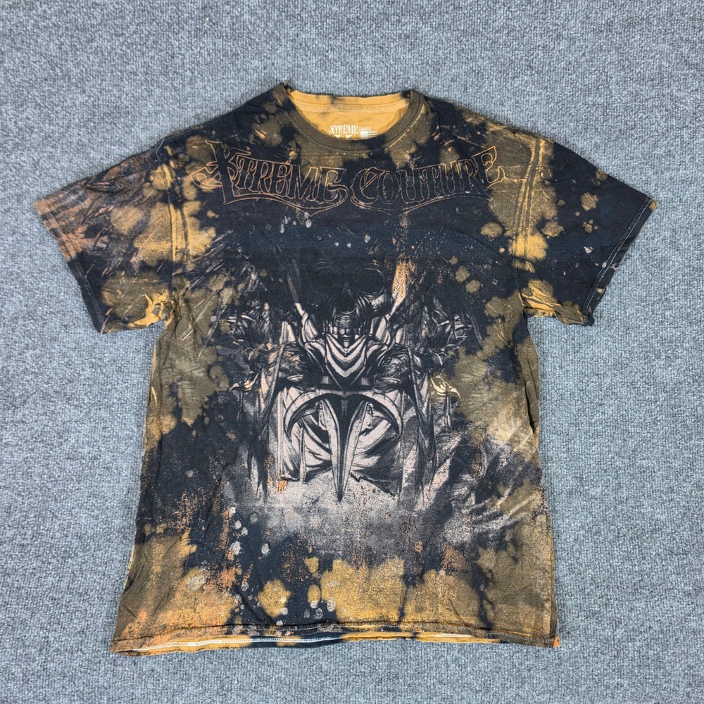 Xtreme Couture Mens Large Graphic T-Shirt Black Orange Acid Wash Skull MMA Y2K